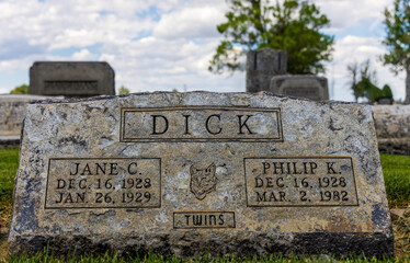 The Grave of the Famous American Science Fiction Author Philip K. Dick in Riverside Cemetery in Fort Morgan, Colorado.