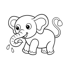 Naklejka premium Baby Elephant Spraying Water Coloring Page