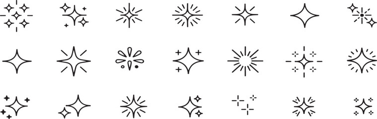 Fototapeta premium Collection of elegant sparkle icons in simple line art style for design elements