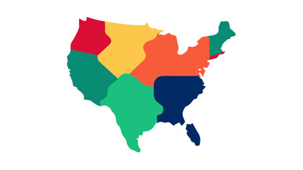 Abstract Vector Map of U S A in Red Yellow Orange Green and Blue