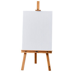 Blank White Canvas on Wooden Easel isolated on transparent background