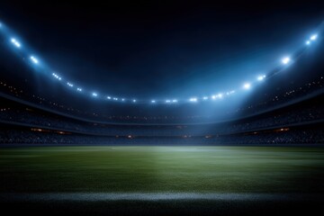 Championship final at illuminated football stadium, night game atmosphere