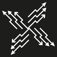 Abstract arrow junction. Directional movement symbol. Intersecting lines Vector. Complex flow illustration.