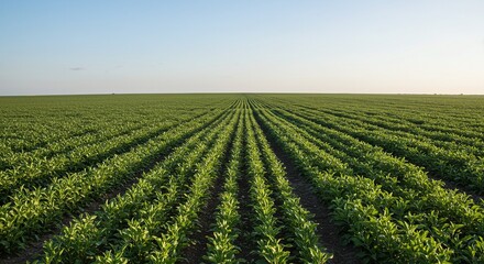 Green Agricultural Crop Field Under Clear Sky in Rural Landscape
