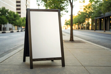 Blank A-Frame Sidewalk Sign Mockup on City Street