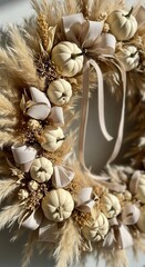 Obraz premium Elegant handmade pampas grass wreath with neutral tones for festive decor