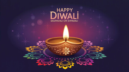 Happy Diwali Diya Oil Lamp Mandala Design Deepavali