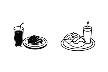 Black and white icons of food and drink meal