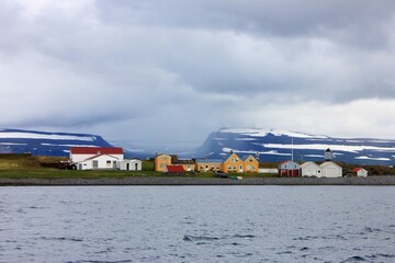 houses on the shore of the sea in iceland