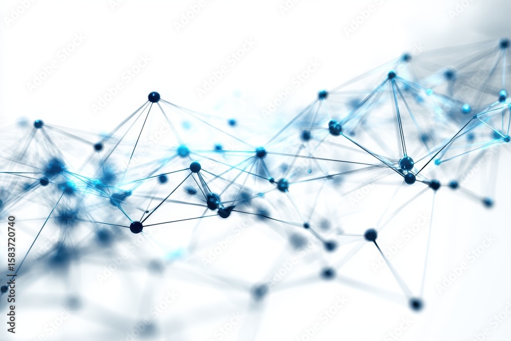 Poster high-tech data visualization showcasing interconnected nodes and pathways in a futuristic design