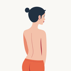 Fototapeta premium Young woman with bare back standing sideways in a neutral background 