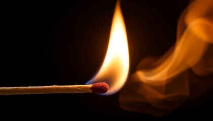 a lit match resting atop a single lit candle. the flame from the match appears to be igniting the wick of the candle, suggesting a moment of ignition captured in the frame.