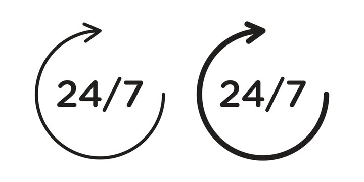 24 7 icons designed in filled, outline, line and stroke style