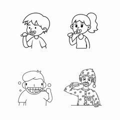 Obraz premium Brushing teeth black and white illustration.