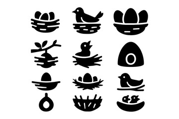 Collection of bird and nest silhouettes for nature and wildlife designs