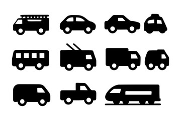 Silhouette icons of various vehicles: car, truck, bus, and more