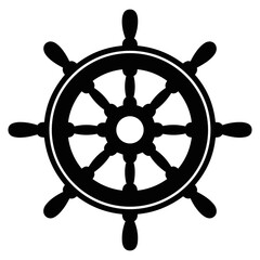 Obraz premium Nautical Navigation: A detailed silhouette of a ship's wheel, symbolizing direction, control, and the journey of the open sea.
