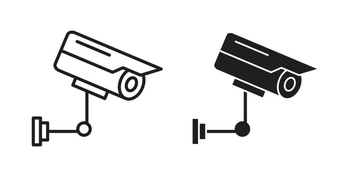 Security camera icons designed in filled, outline, line and stroke style