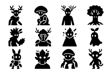 Nature-inspired fantasy creatures in minimalist silhouette design