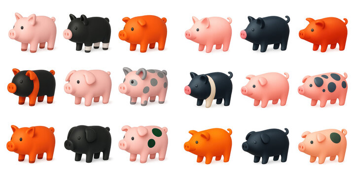 3D Pig Breed Icons