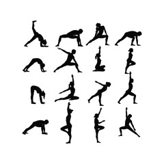 Yoga poses silhouettes 16 different poses for fitness workout and wellness