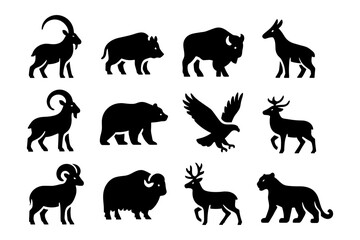 Obraz premium Wildlife silhouettes collection: deer, bear, and eagle