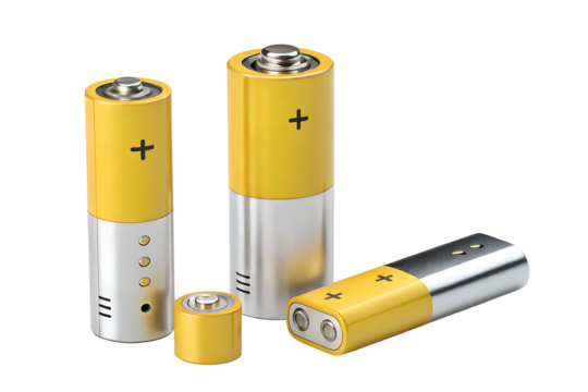 Assorted Yellow and Silver Batteries Isolated