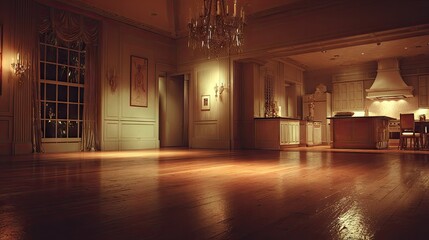 Spacious, elegantly decorated interior of a large room.