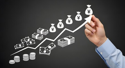 Increase money finance growth investment business wealth profit currency yen chart hand up trend