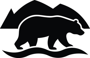 Bear by River Silhouette Vector Art Illustration