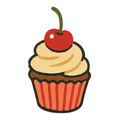 Trendy halftone style Coffee and Dessert Vector cutout Clipart Cupcakes, Cherry Cake on Gray Background, Food Illustration for Café and Bakery Designs and for mixed media.