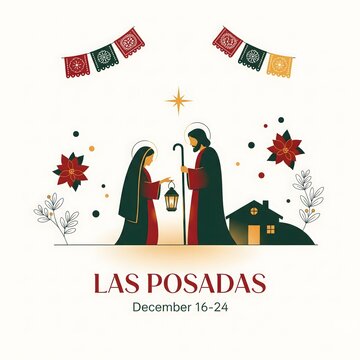 Las posadas celebration with mary joseph and nativity scene decorations