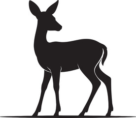 Obraz premium Elegant Black Silhouette of a Fawn Doe, Side Profile, Serene Forest Mood, Wildlife Vector Graphic