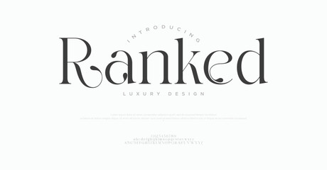 Ranked Elegant Modern beauty font alphabet logo. Minimal urban fonts for logo, brand etc. Typography typeface uppercase lowercase and number. vector illustration
