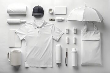 Collection of white promotional merchandise items