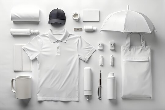 Collection of white promotional merchandise items