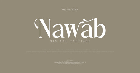 Nawab Minimal luxury font logo alphabet. Typography beauty fashion elegant fonts for logo, brand etc. Typography typeface uppercase lowercase and number. 