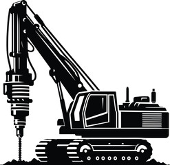 Drilling vehicle machine silhouette vector illustration isolated on a white background