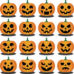 Jack-o’-Lantern Pumpkin Face Set – Halloween Vector Collection