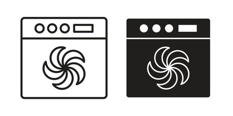Convection turbofan stove icons designed in filled, outline, line and stroke style