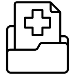 Medical Records Outline Icon Vector Design - Folder containing medical documents with a cross, representing health records or patient information