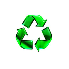 Obraz premium A vibrant green recycling symbol glows against a stark black background space on transparent background