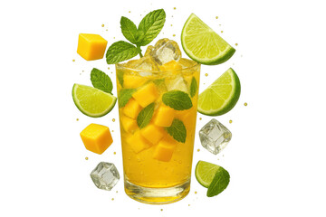 Fototapeta premium Mango Mojito with Lime and Mint isolated on a transparent background, cool drink