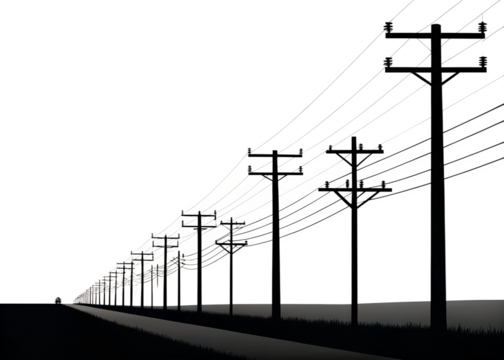 Power Lines and Industrial Skyline Silhouette