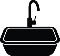 Obraz premium Simple black silhouette of a kitchen sink with a faucet