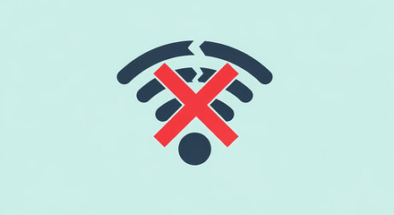 Obraz premium Wireless connection error icon, showing a broken wifi symbol with a red prohibitory cross.
