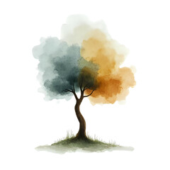 Abstract watercolor tree with four distinct color segments on a black background