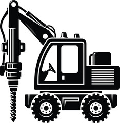 Drilling machine vehicle silhouette vector illustration isolated on a white background
