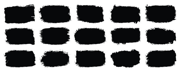 Vector black paint brush spots, highlighter lines or felt-tip pen marker. Grunge design elements. Paintbrush collection Painted round, circle, rectanglar, long and diagonal strokes boxes, frames and d