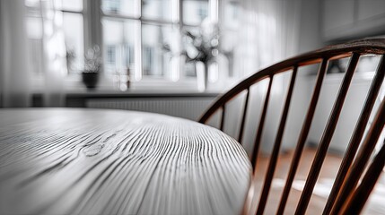 Close-up of a wooden table and chair.